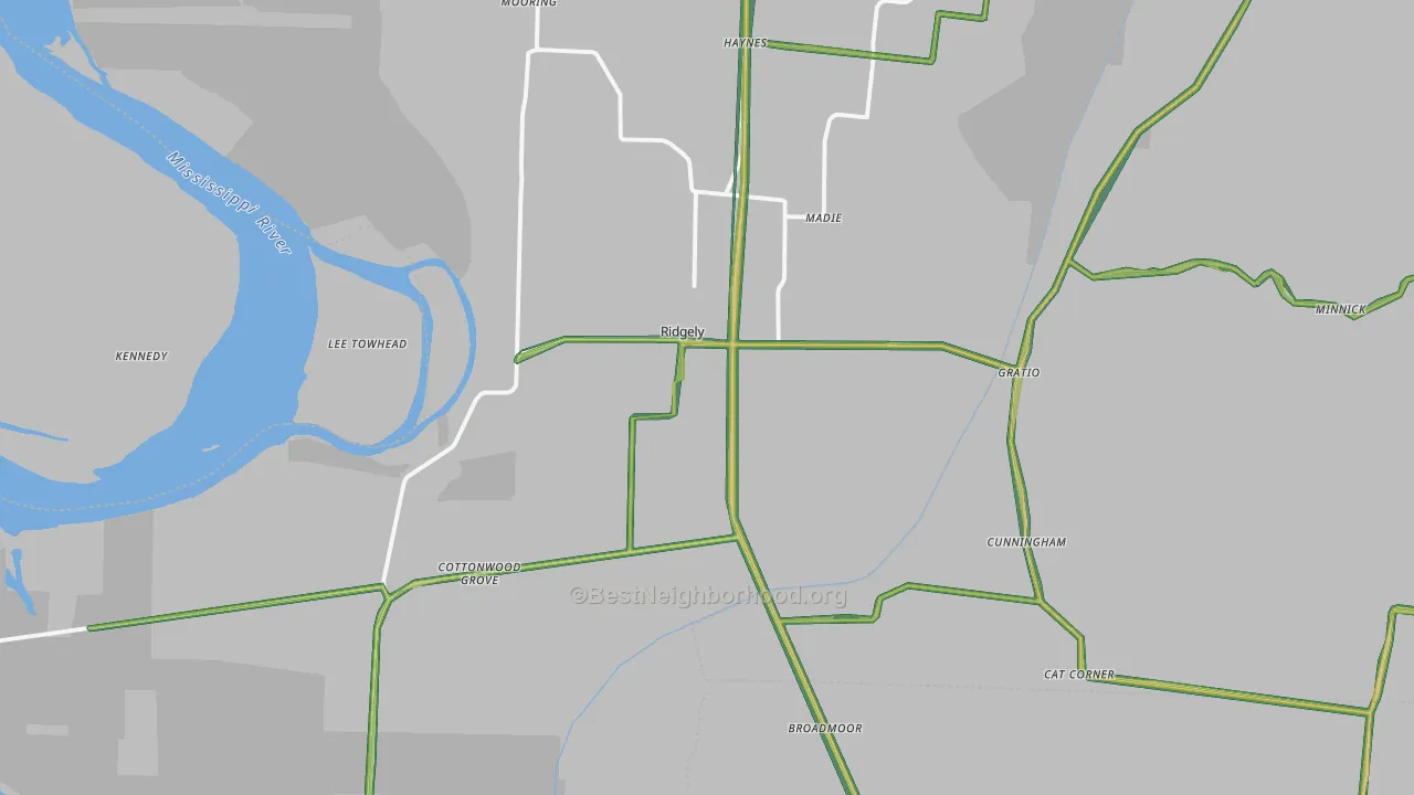 Ridgely, TN Map of Noise Levels in Ridgely