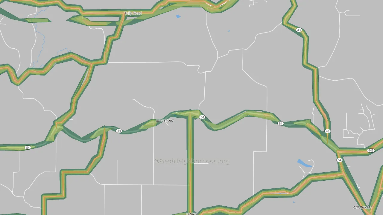 Ridgeport, IN Map of Noise Levels in Ridgeport