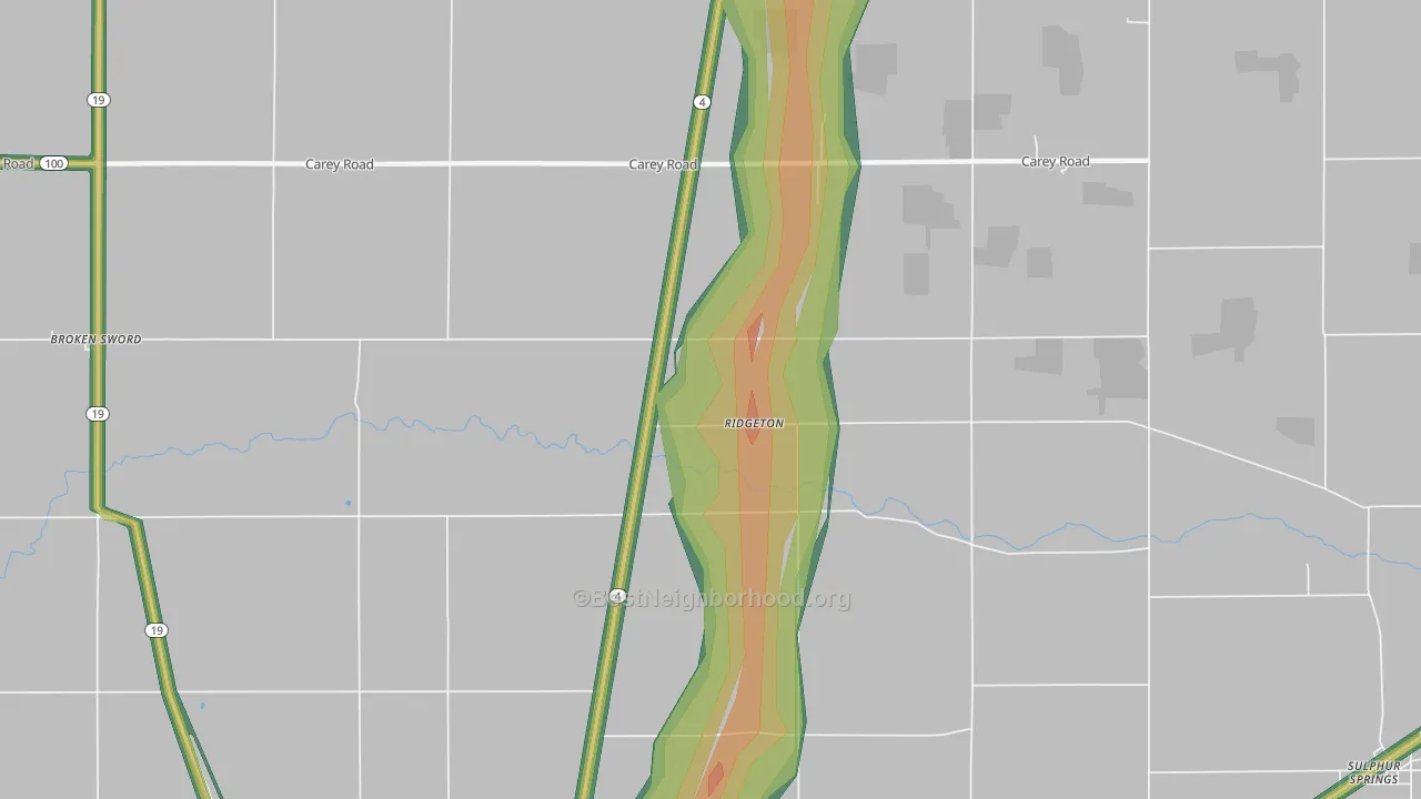 Ridgeton, OH Map of Noise Levels in Ridgeton
