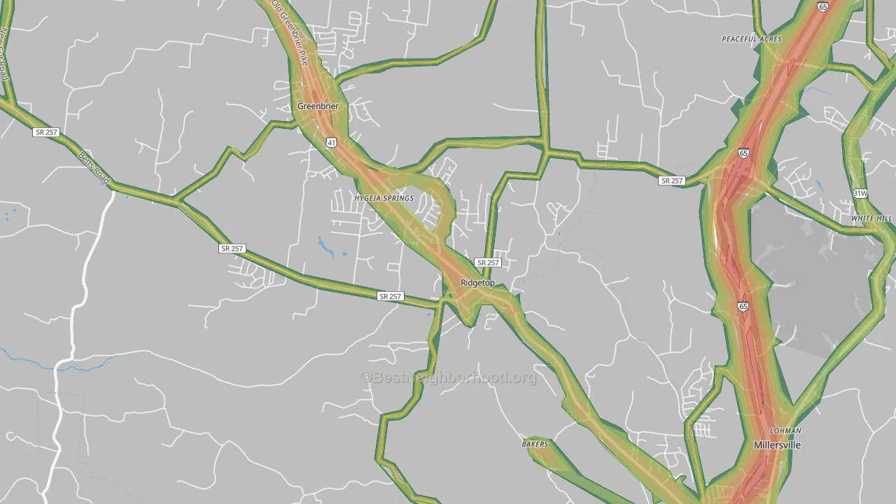 Ridgetop, TN Map of Noise Levels in Ridgetop