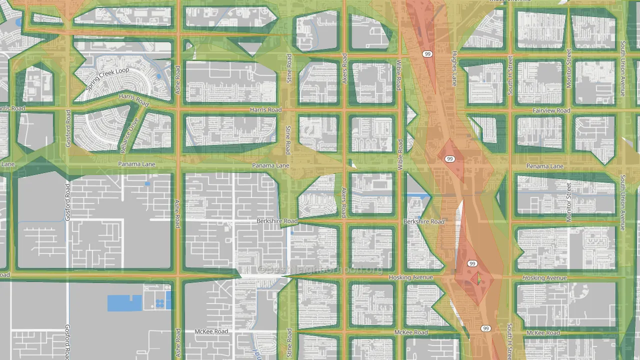 Ridgeview Estates, Bakersfield, CA Map of Noise Levels in Ridgeview Estates