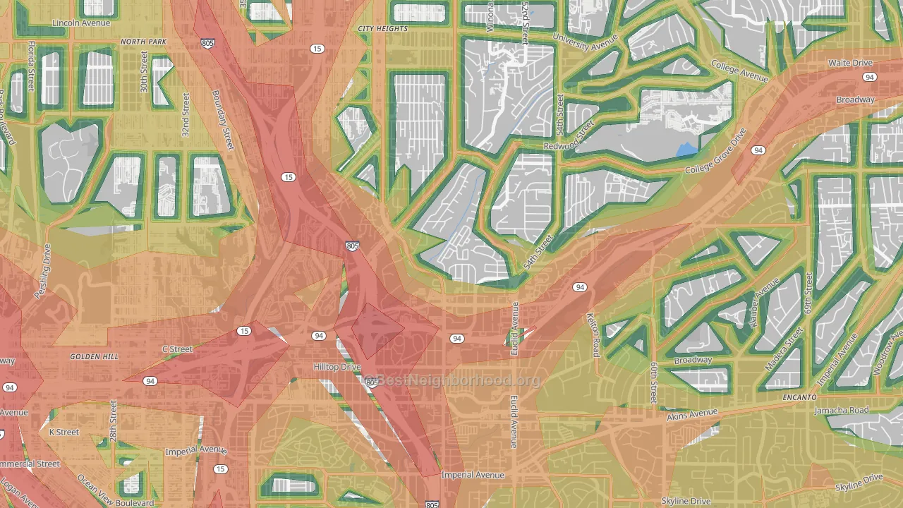 Ridgeview-Webster, San Diego, CA Map of Noise Levels in Ridgeview-Webster