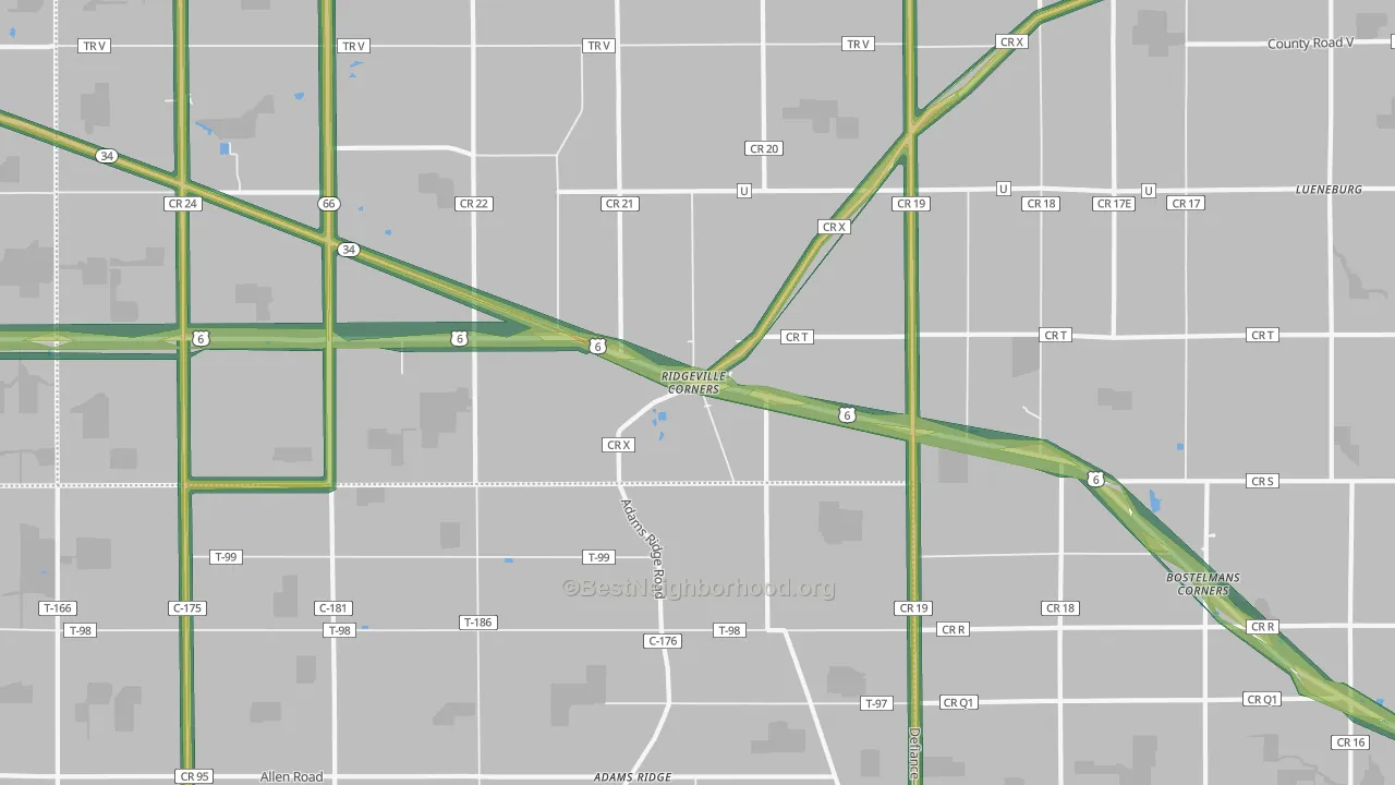 Ridgeville Corners, OH Map of Noise Levels in Ridgeville Corners