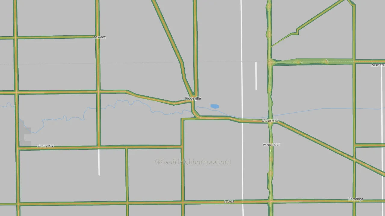Ridgeville, IN Map of Noise Levels in Ridgeville