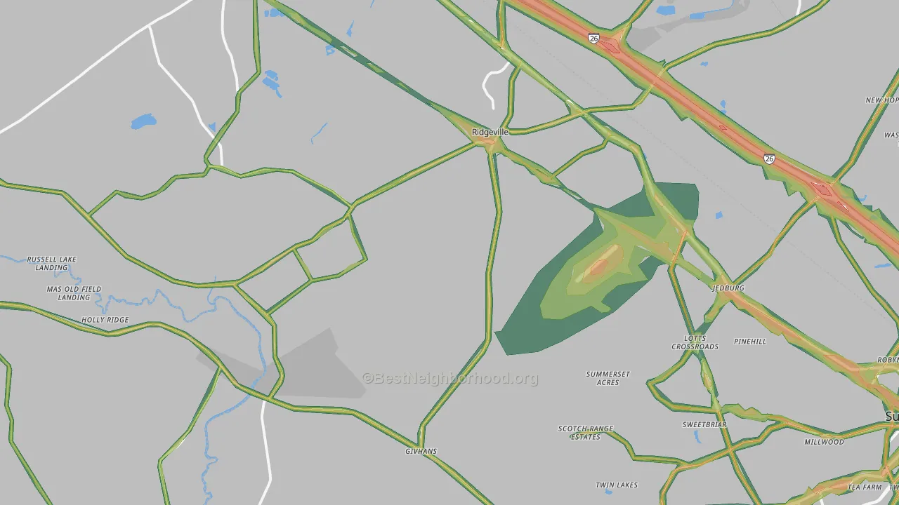 Ridgeville, SC Map of Noise Levels in Ridgeville