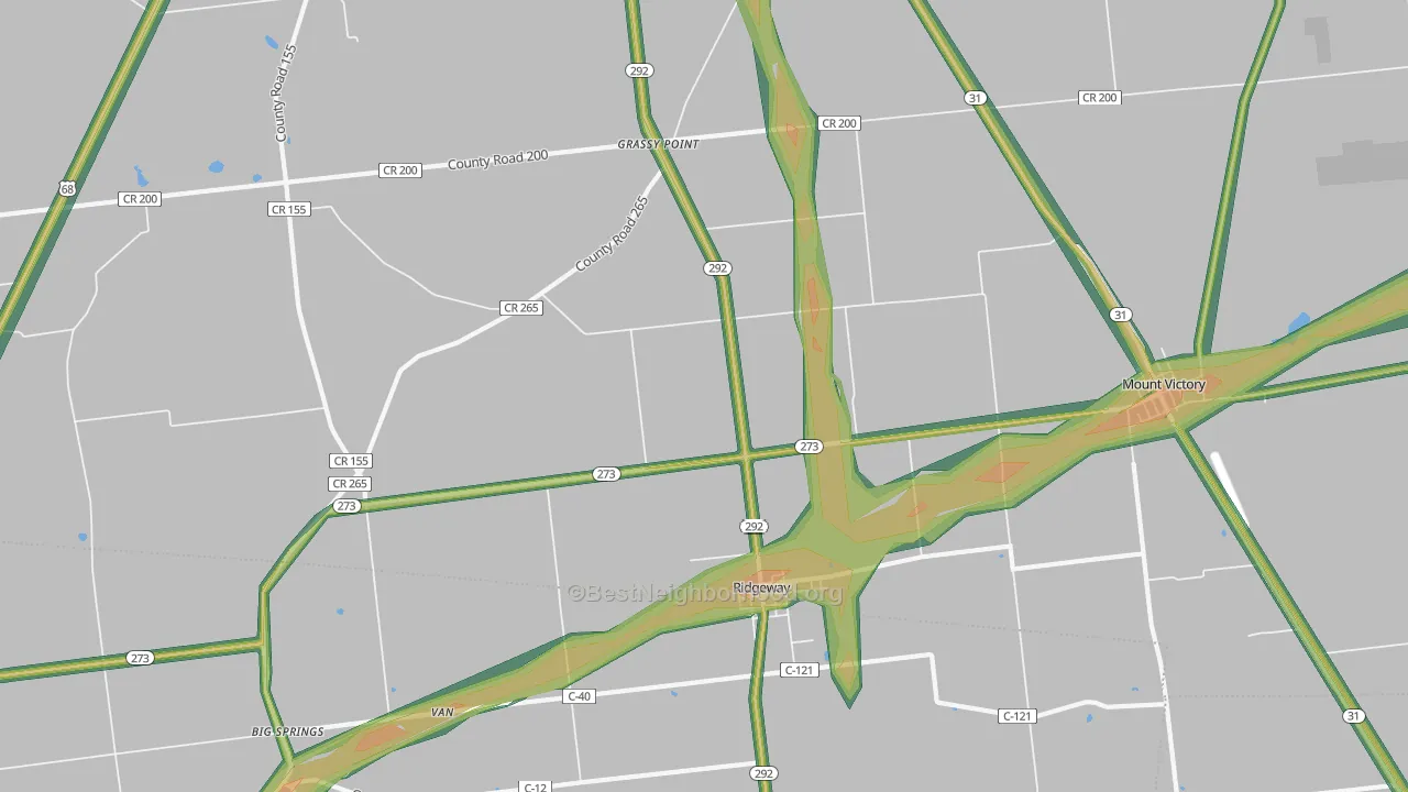 Ridgeway, OH Map of Noise Levels in Ridgeway