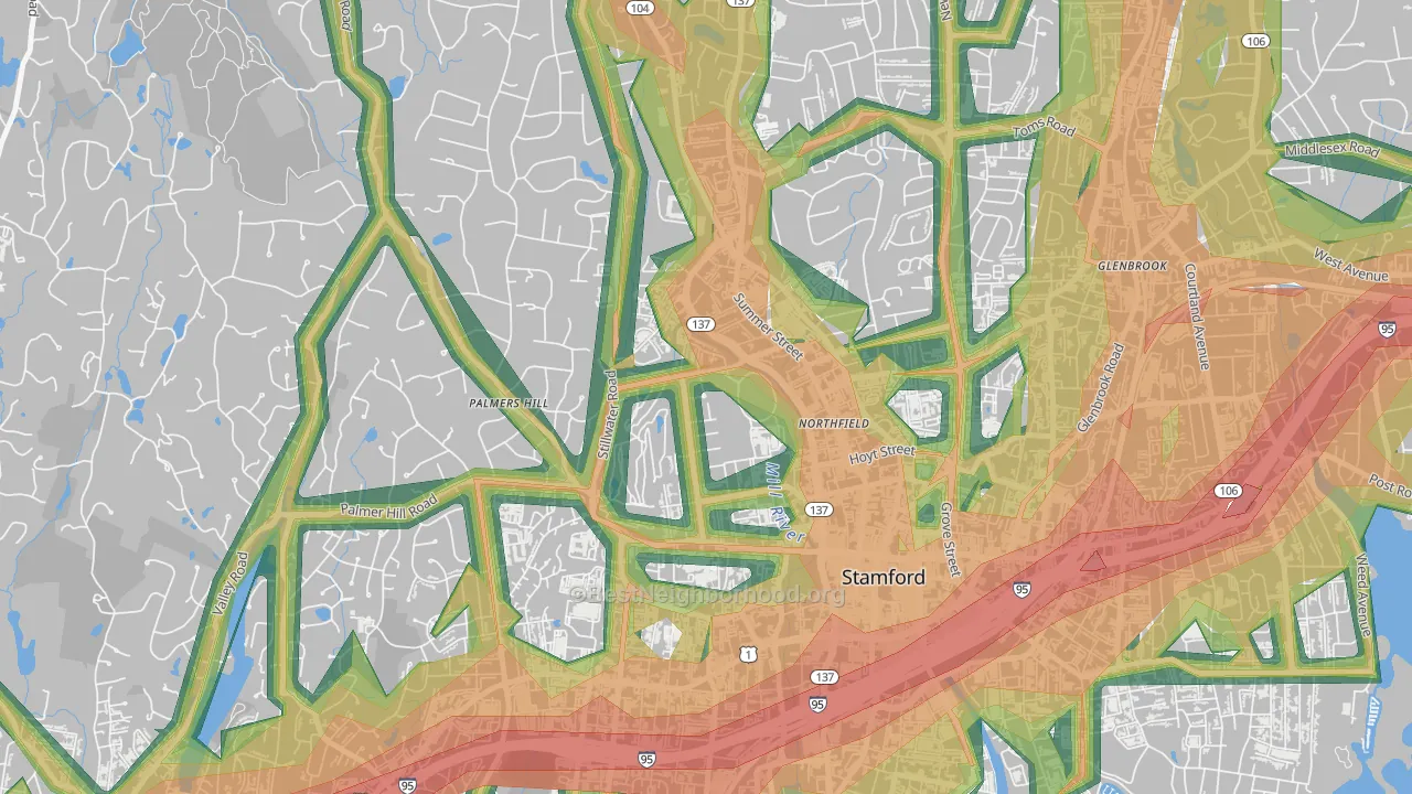 Ridgeway, Stamford, CT Map of Noise Levels in Ridgeway