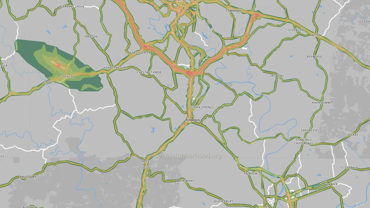 Ridgeway, VA Map of Noise Levels in Ridgeway