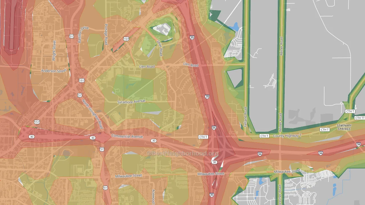 Ridgewood, Madison, WI Map of Noise Levels in Ridgewood