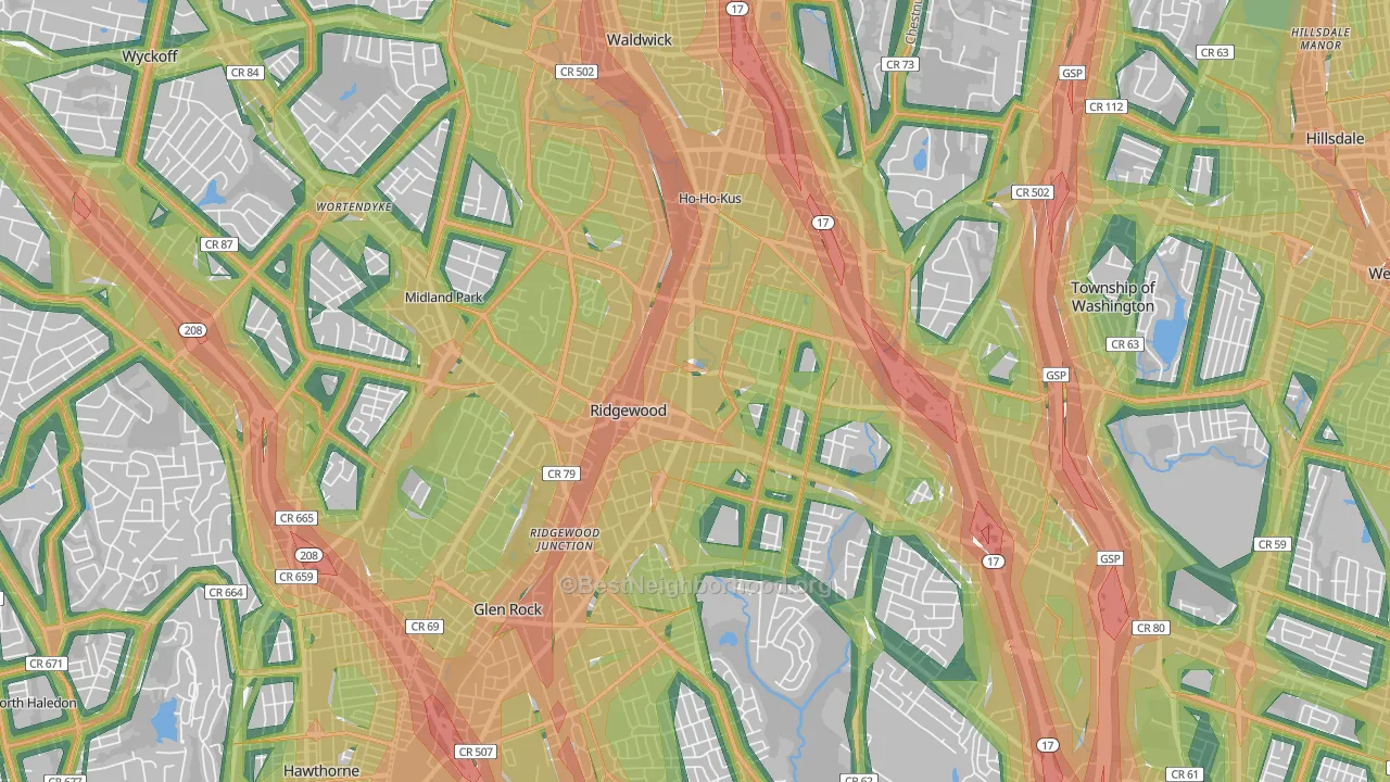 Ridgewood, NJ Map of Noise Levels in Ridgewood