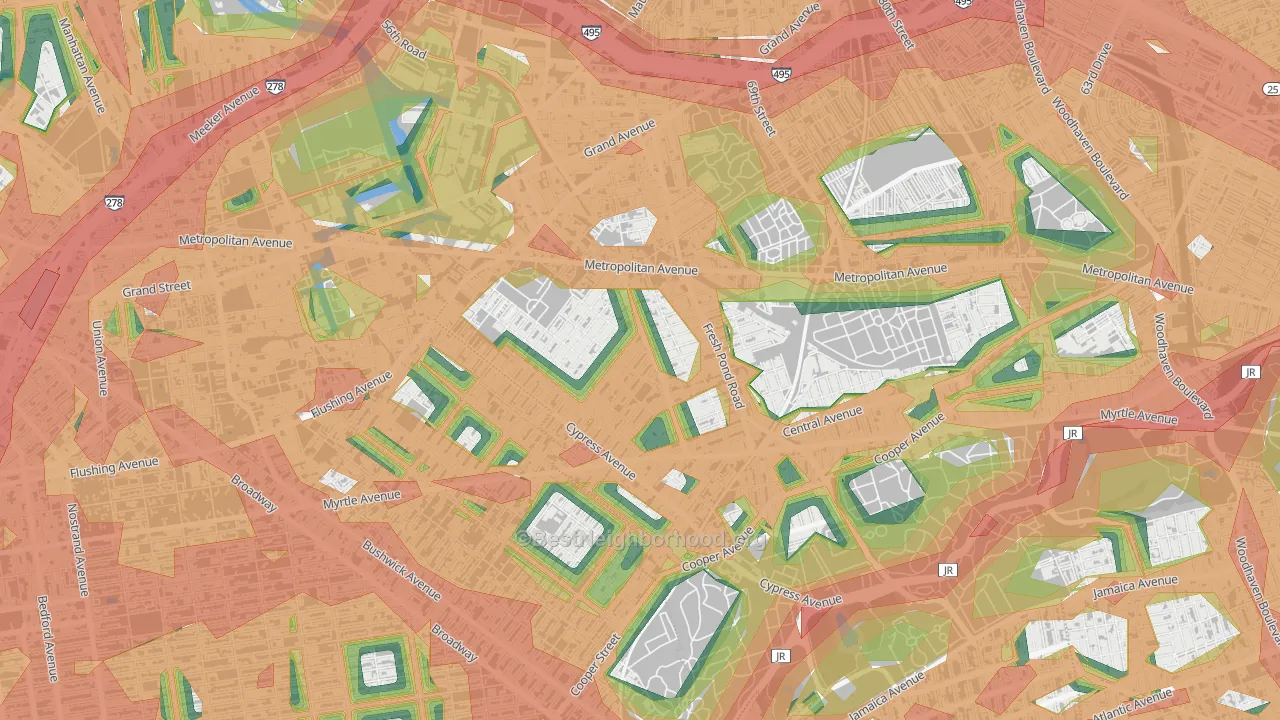 Ridgewood, Queens, NY Map of Noise Levels in Ridgewood