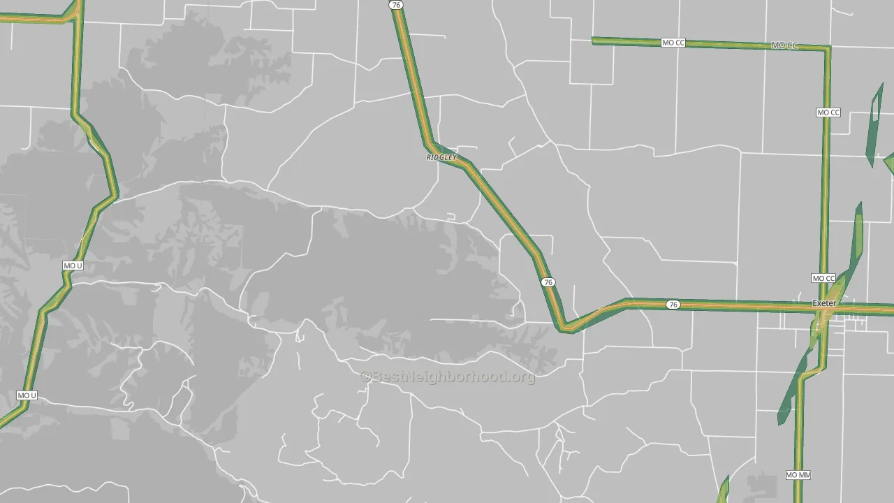 Ridgley, MO Map of Noise Levels in Ridgley