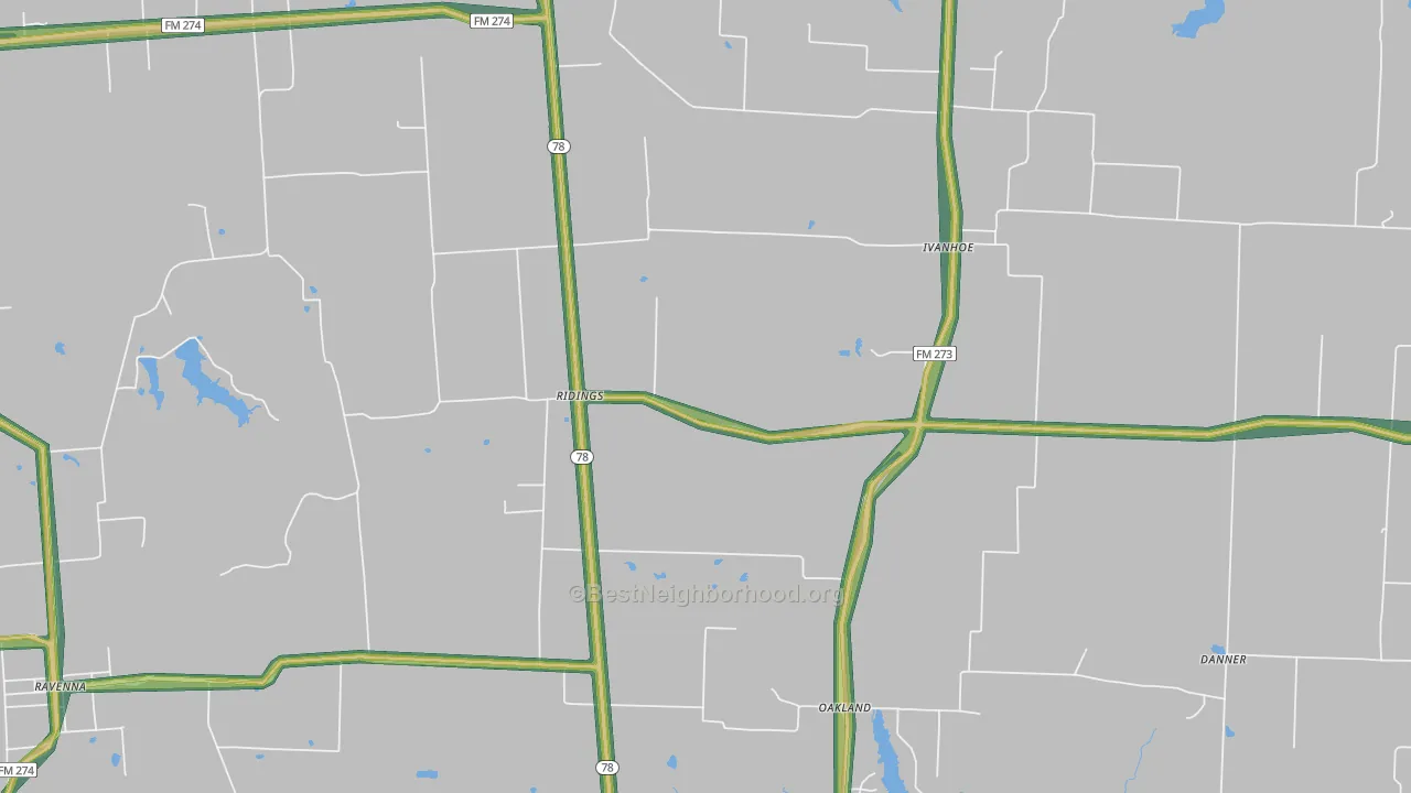 Ridings, TX Map of Noise Levels in Ridings