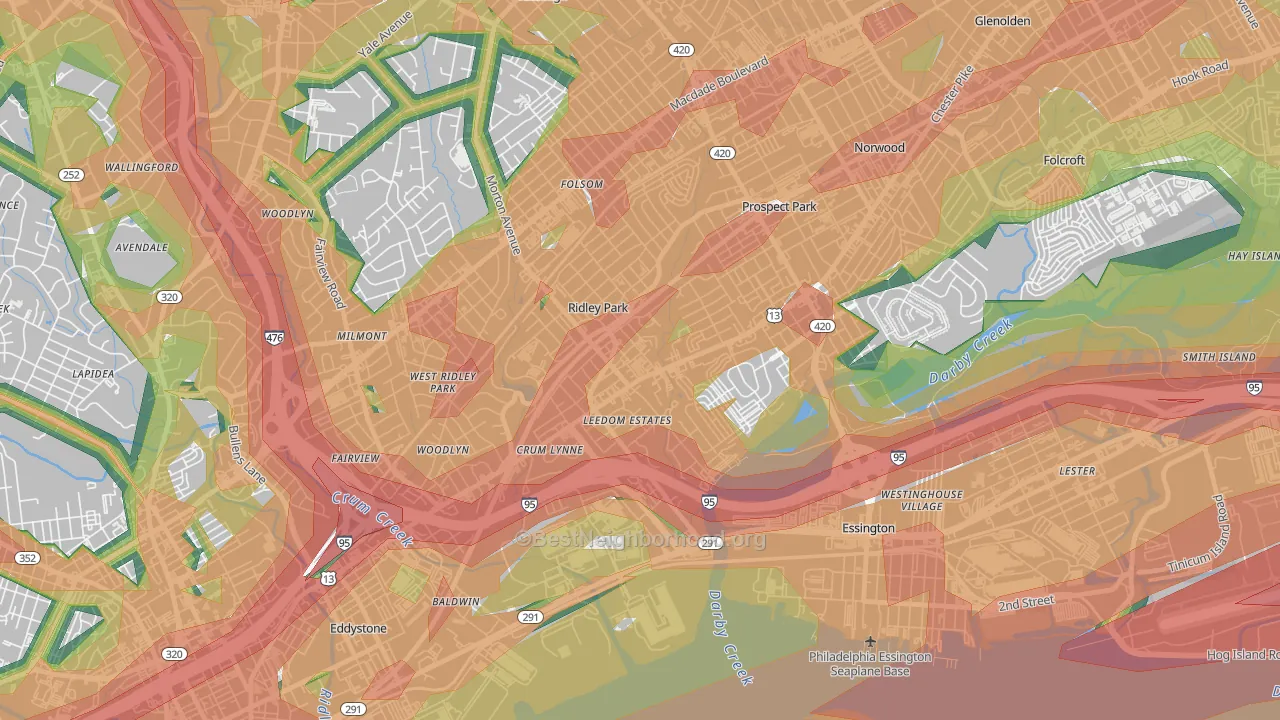 Ridley Park, PA Map of Noise Levels in Ridley Park
