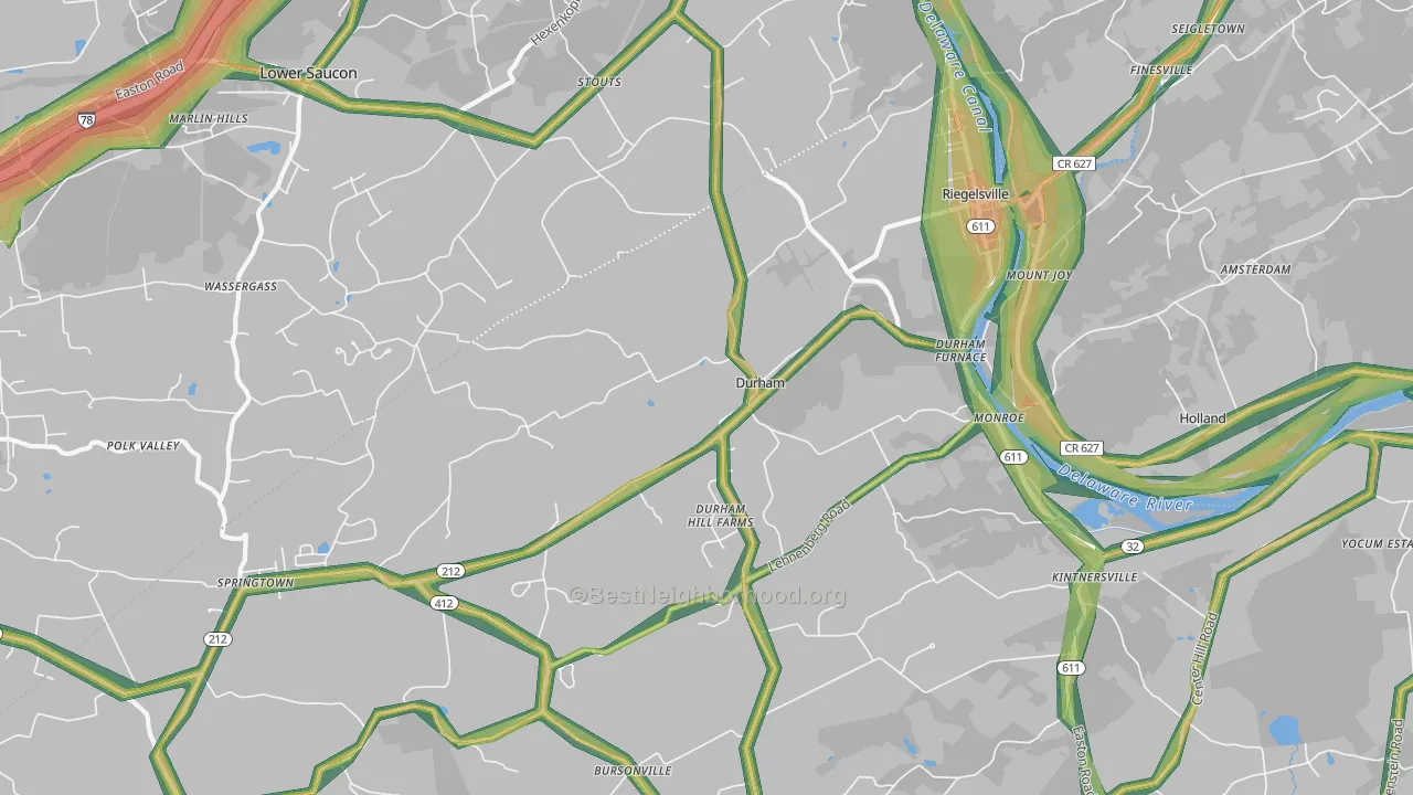 Riegelsville, PA Map of Noise Levels in Riegelsville