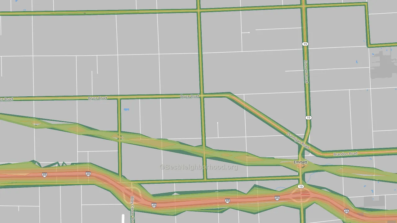 Riley Center, MI Map of Noise Levels in Riley Center