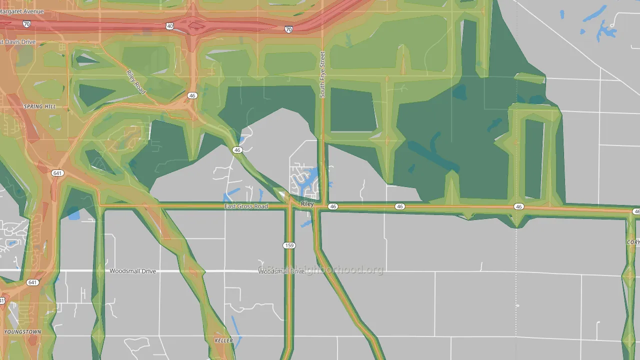 Riley, IN Map of Noise Levels in Riley