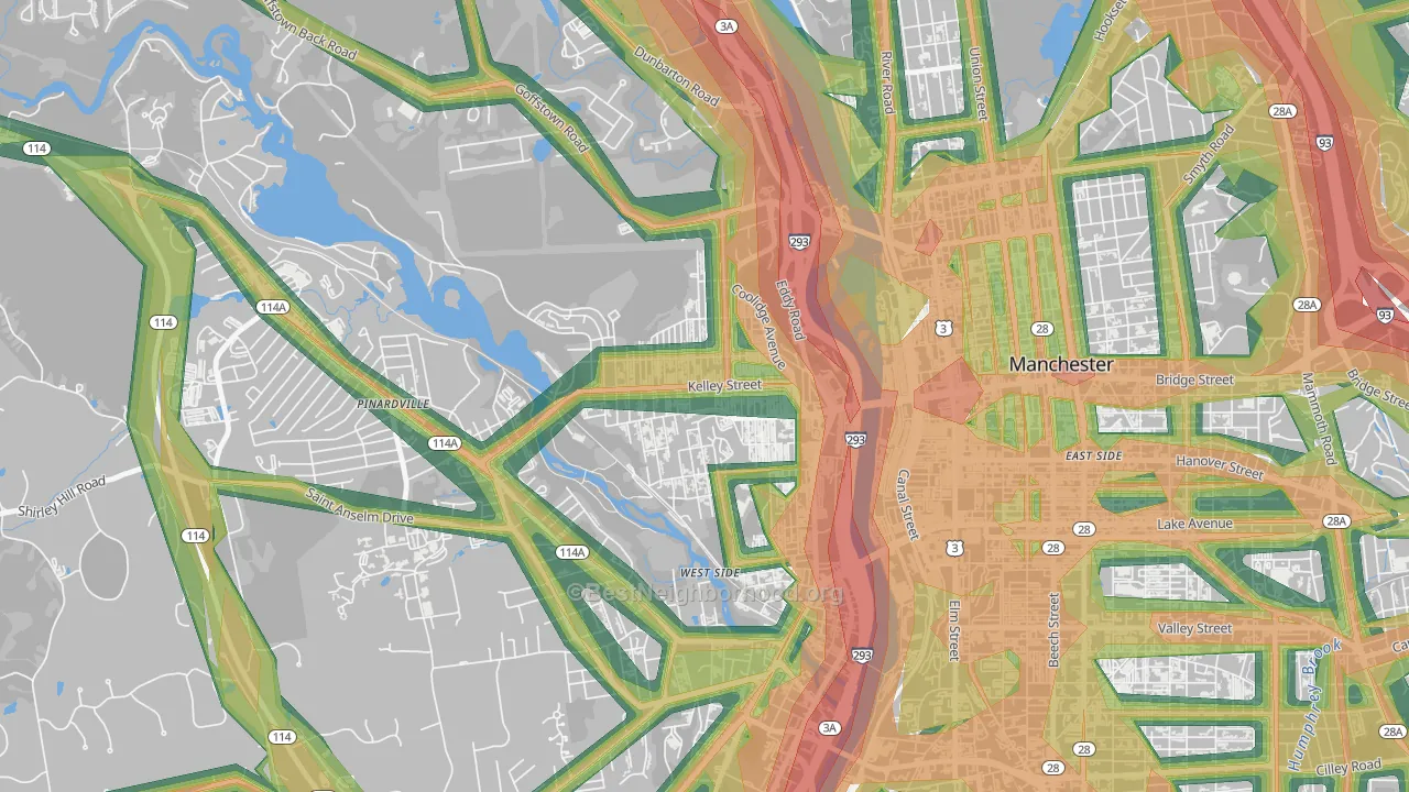 Rimmon Heights, Manchester, NH Map of Noise Levels in Rimmon Heights