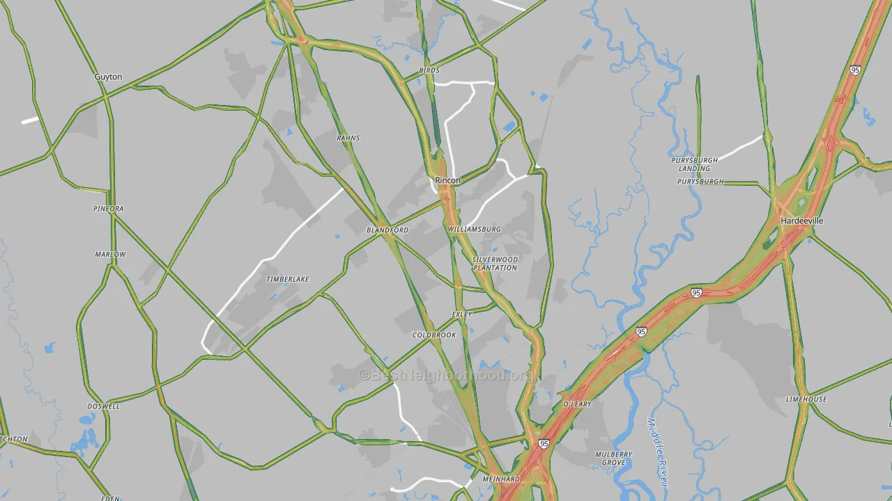 Rincon, GA Map of Noise Levels in Rincon