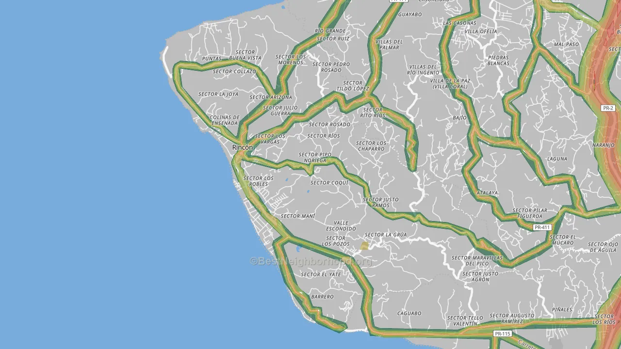 Rincon Municipio, PR Map of Noise Levels in Rincon Municipio