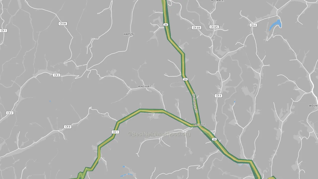 Rinehart, WV Map of Noise Levels in Rinehart