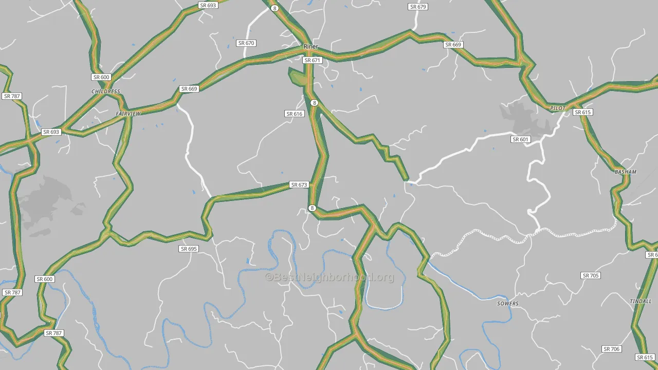 Riner, VA Map of Noise Levels in Riner