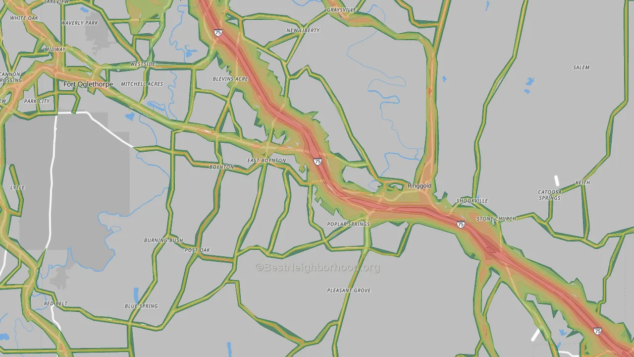 Ringgold, GA Map of Noise Levels in Ringgold