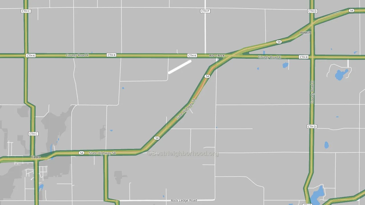 Rio Creek, WI Map of Noise Levels in Rio Creek