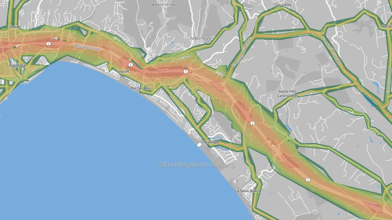 Rio del Mar, CA Map of Noise Levels in Rio del Mar