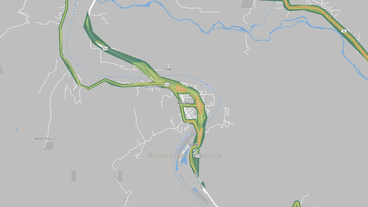 Rio Dell, CA Map of Noise Levels in Rio Dell