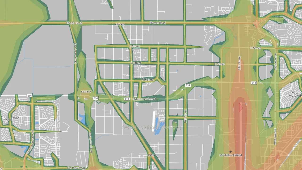 Rio Linda, CA Map of Noise Levels in Rio Linda