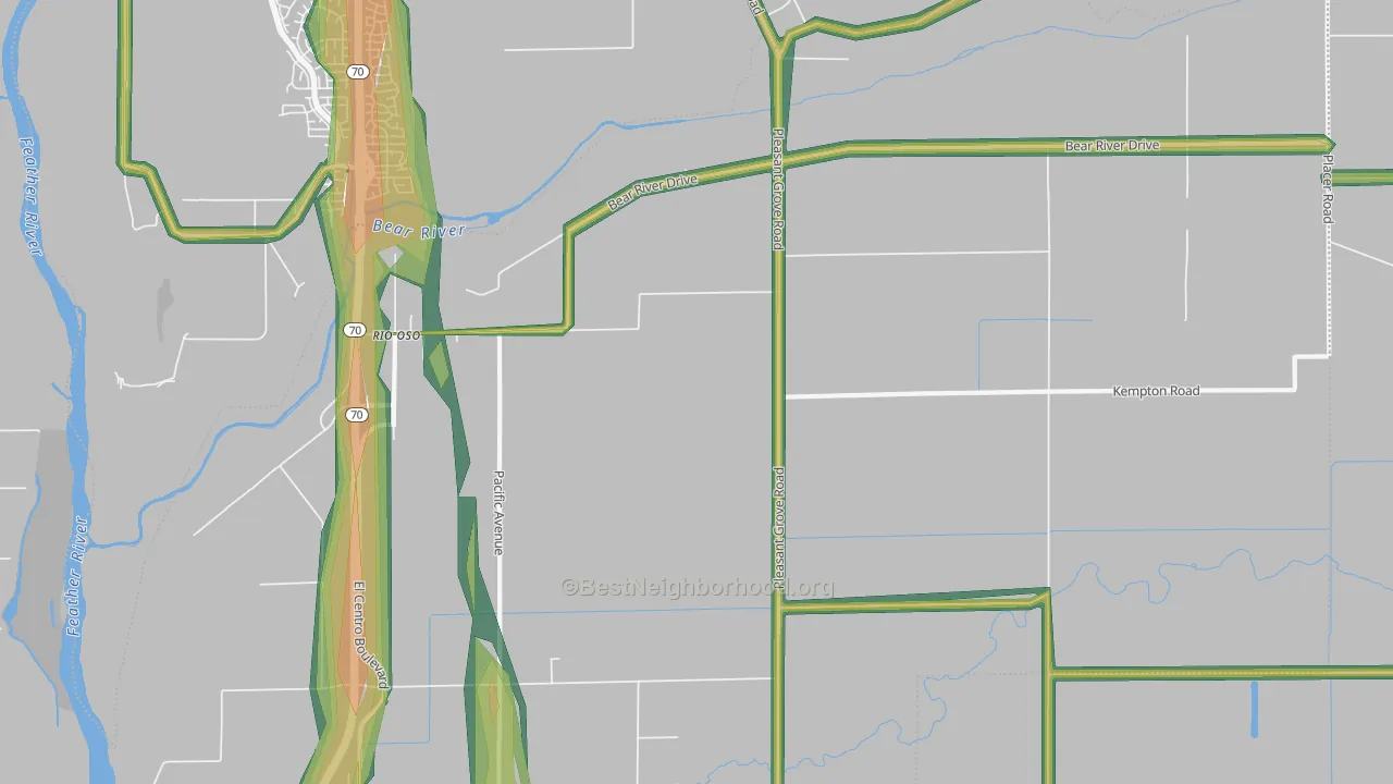 Rio Oso, CA Map of Noise Levels in Rio Oso