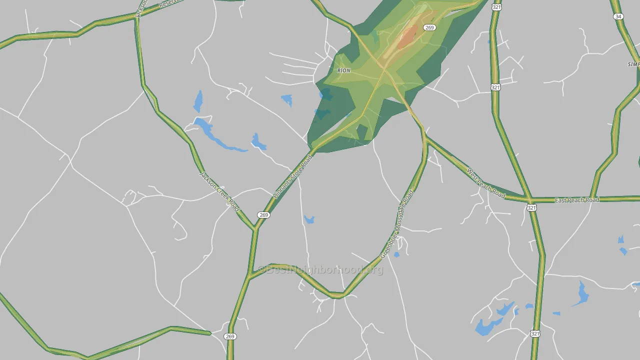Rion, SC Map of Noise Levels in Rion