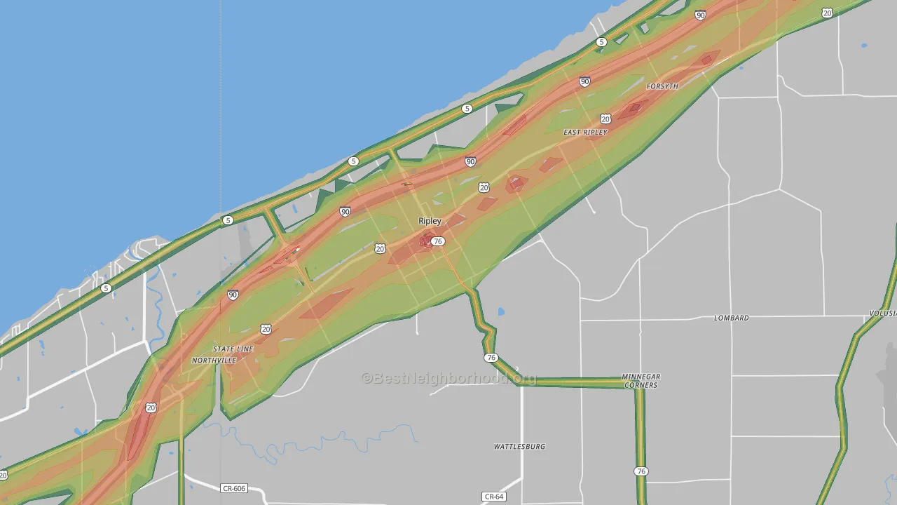 Ripley, NY Map of Noise Levels in Ripley