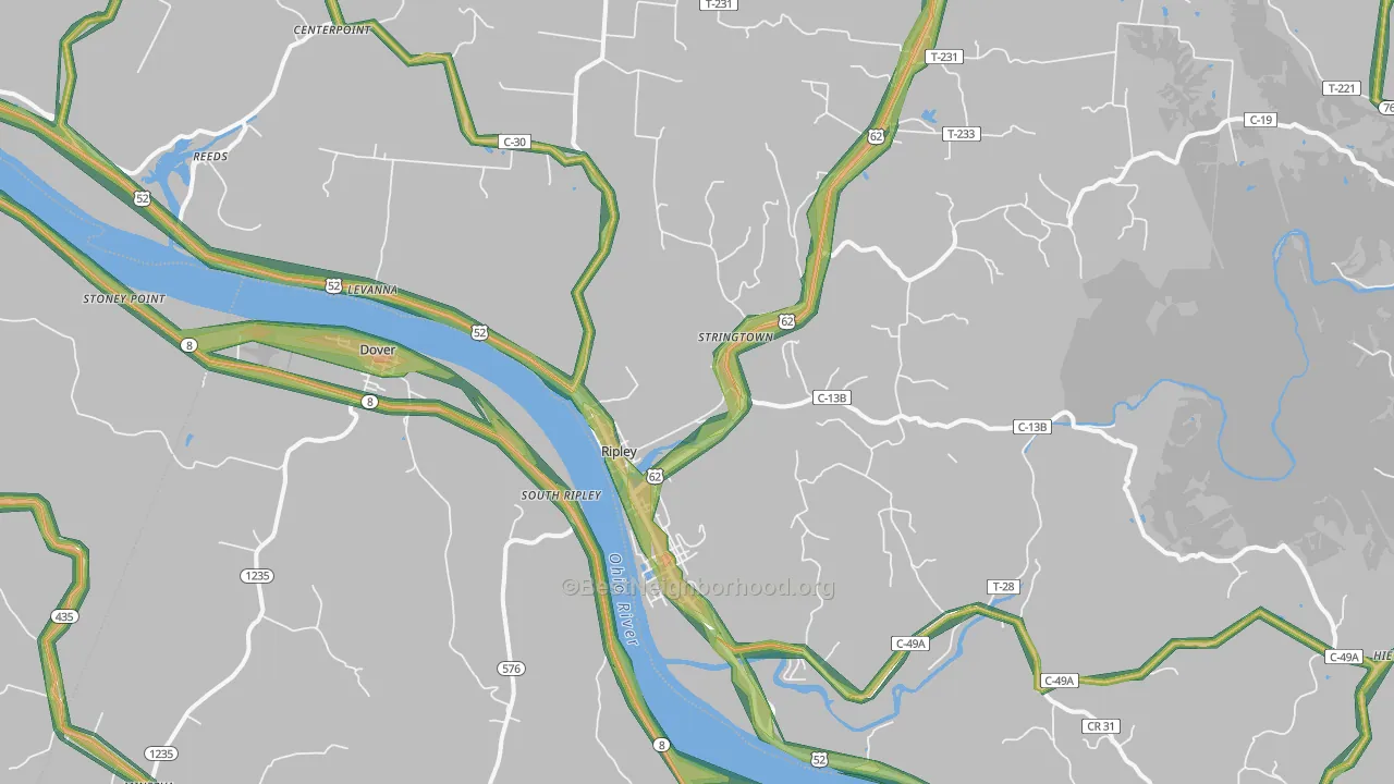 Ripley, OH Map of Noise Levels in Ripley