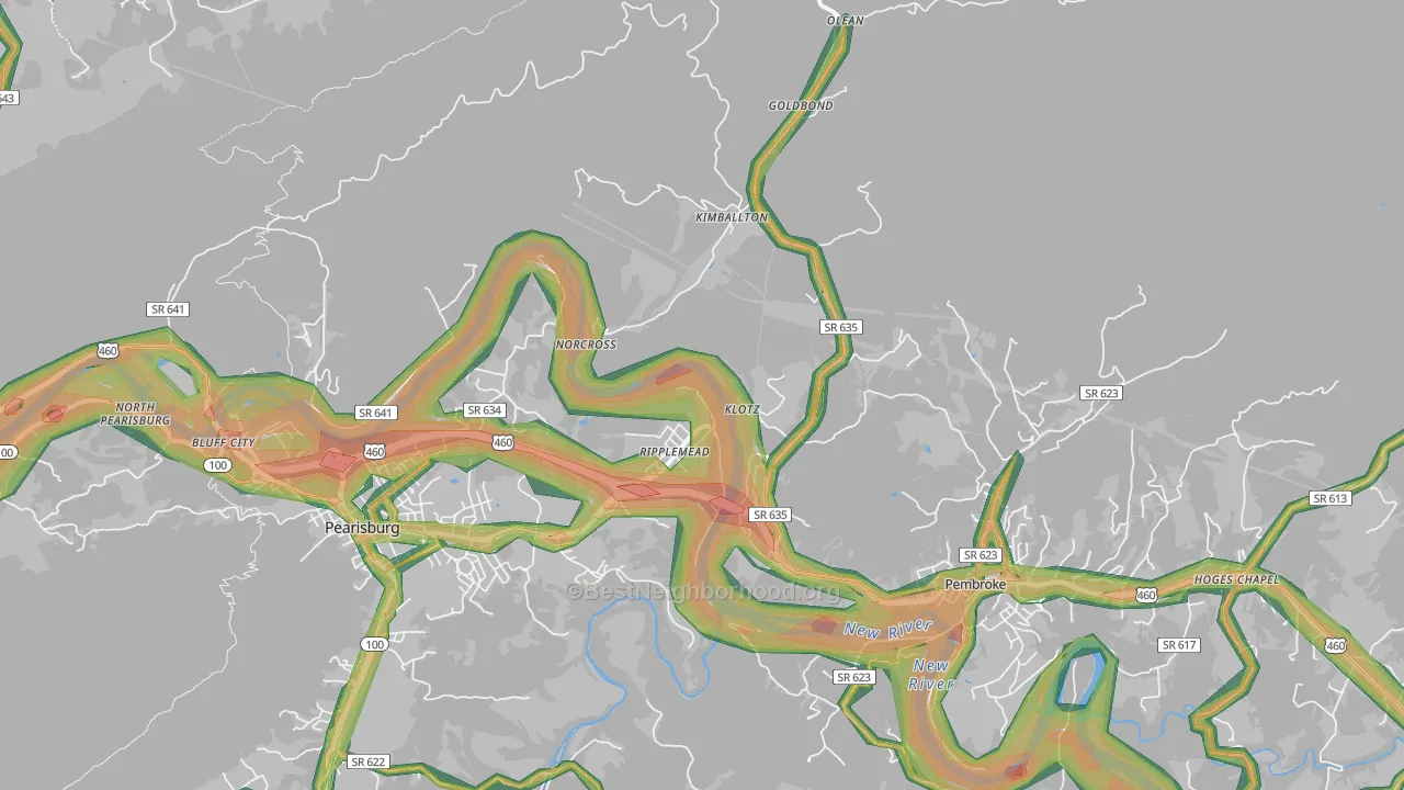 Ripplemead, VA Map of Noise Levels in Ripplemead