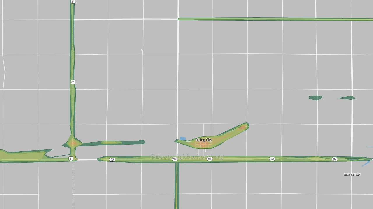 Rising City, NE Map of Noise Levels in Rising City