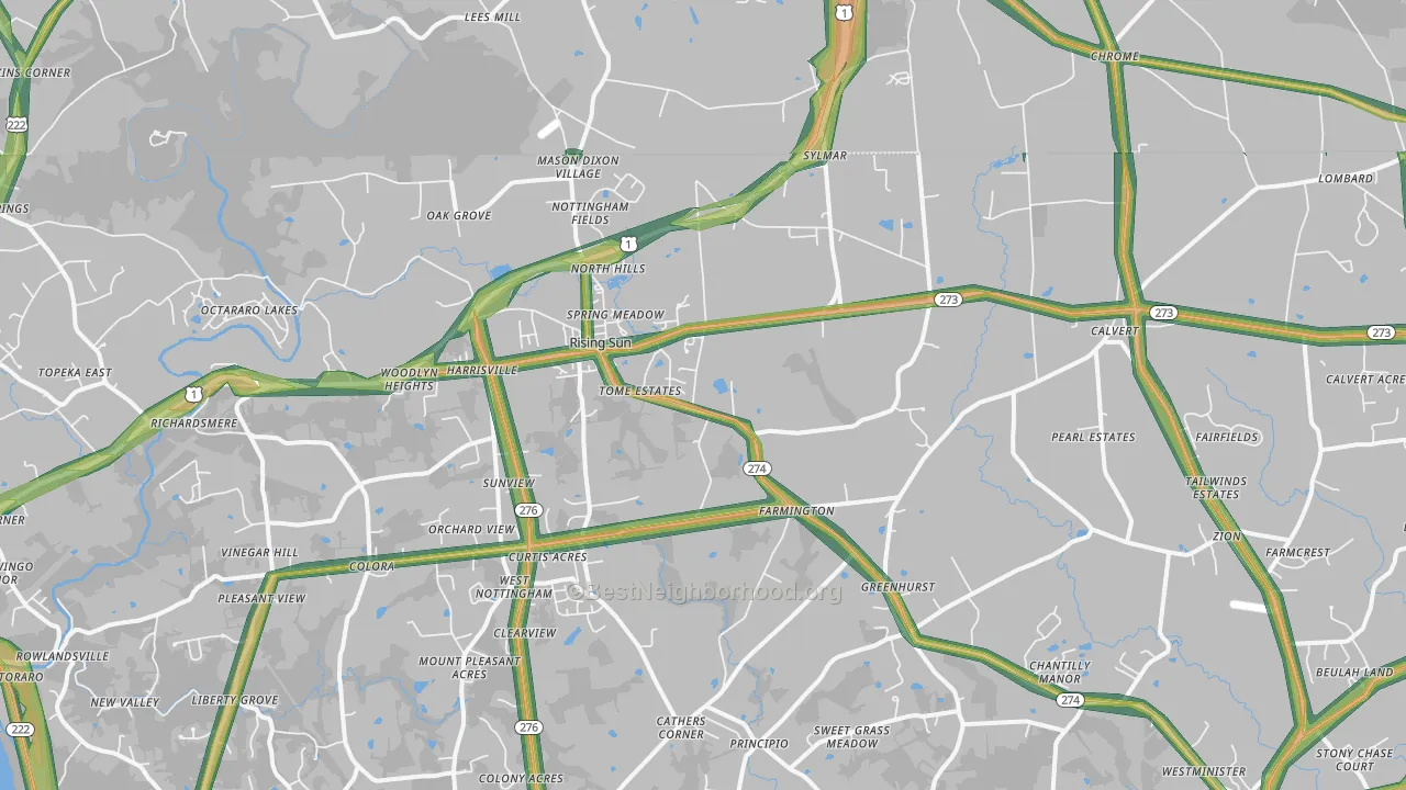 Rising Sun, MD Map of Noise Levels in Rising Sun