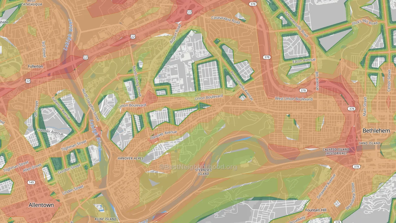 Rittersville, Allentown, PA Map of Noise Levels in Rittersville