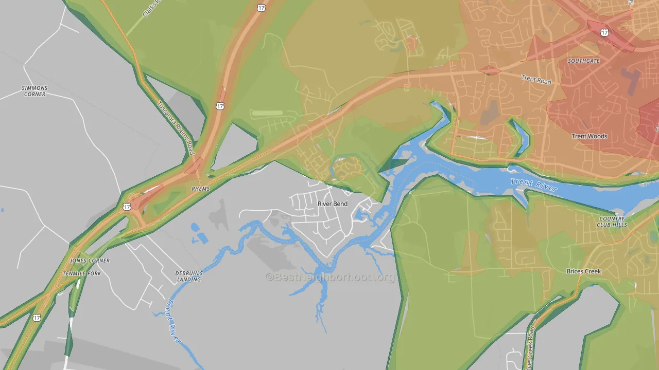River Bend, NC Map of Noise Levels in River Bend