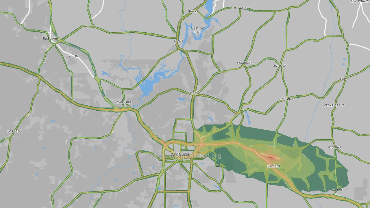 River Falls, AL Map of Noise Levels in River Falls