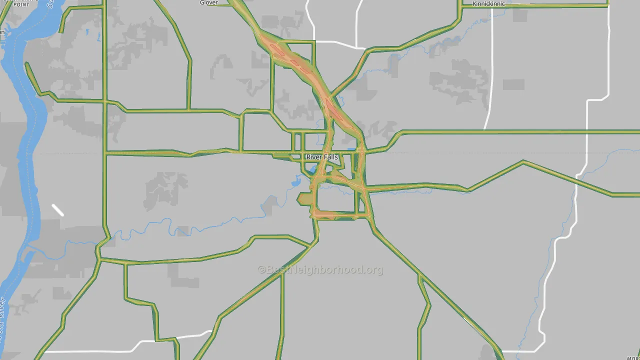River Falls, WI Map of Noise Levels in River Falls