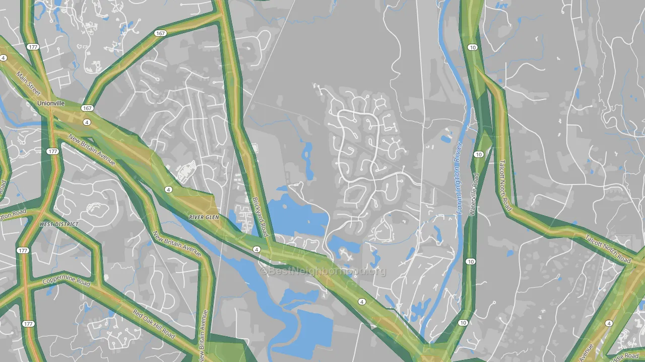 River Glen, CT Map of Noise Levels in River Glen