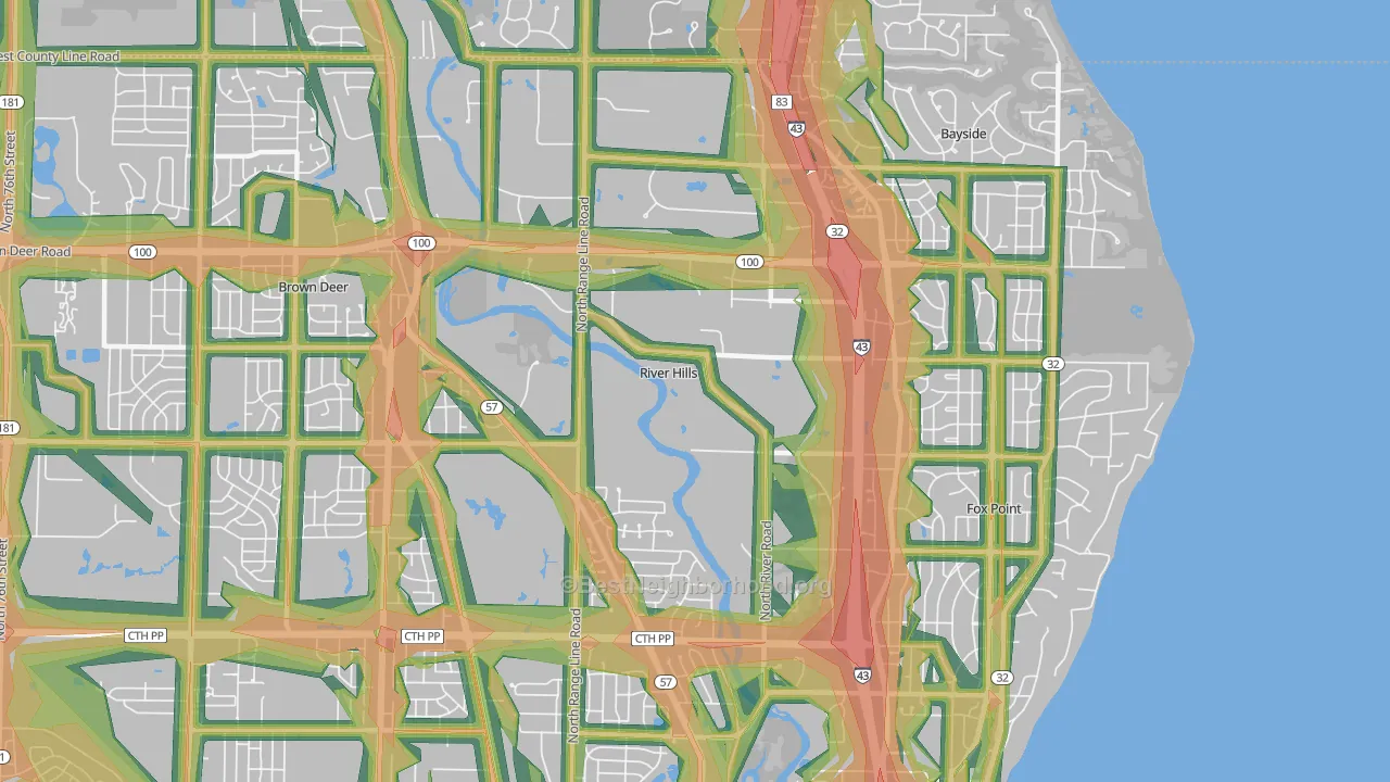 River Hills, WI Map of Noise Levels in River Hills