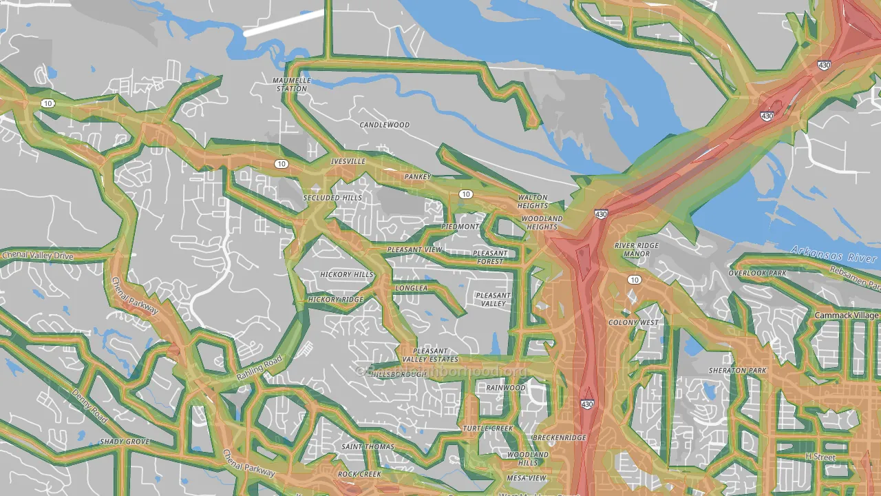 River Mountain, Little Rock, AR Map of Noise Levels in River Mountain