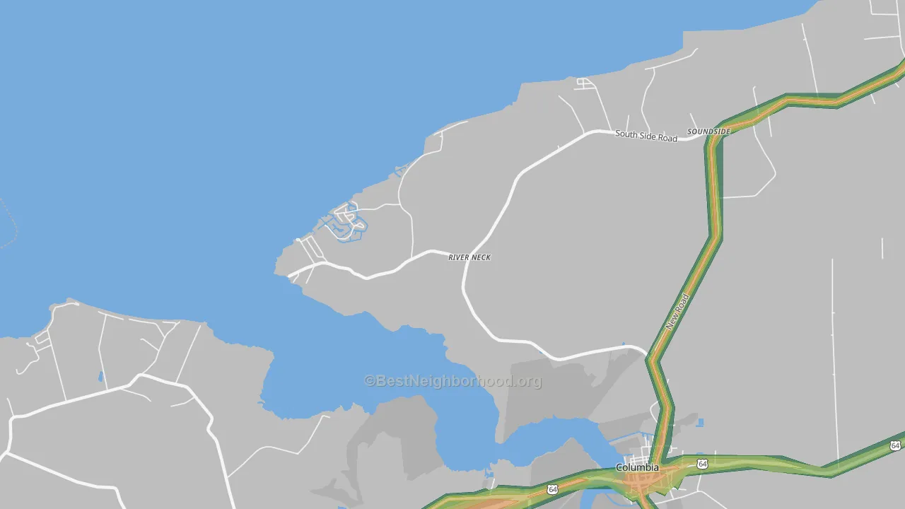 River Neck, NC Map of Noise Levels in River Neck