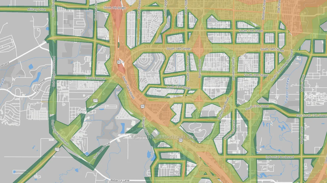 River Oaks-Brookhollow, Abilene, TX Map of Noise Levels in River Oaks-Brookhollow