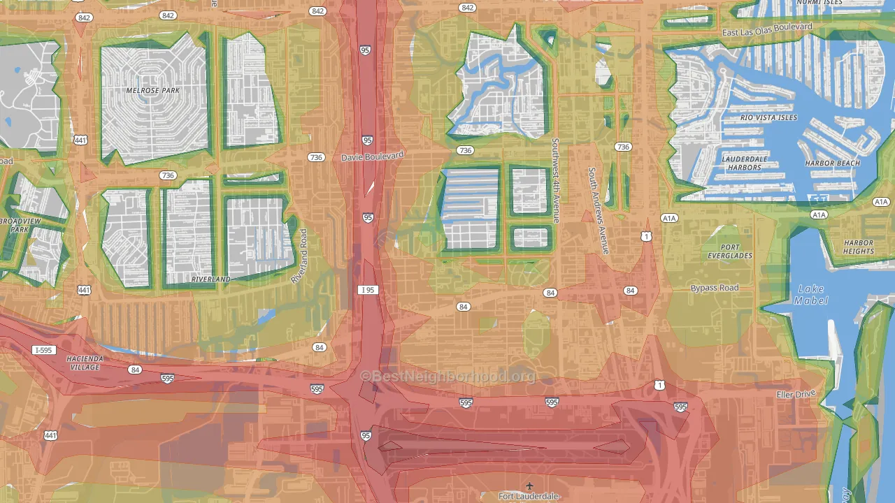 River Oaks, Fort Lauderdale, FL Map of Noise Levels in River Oaks