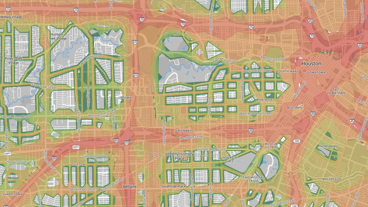 River Oaks, Houston, TX Map of Noise Levels in River Oaks