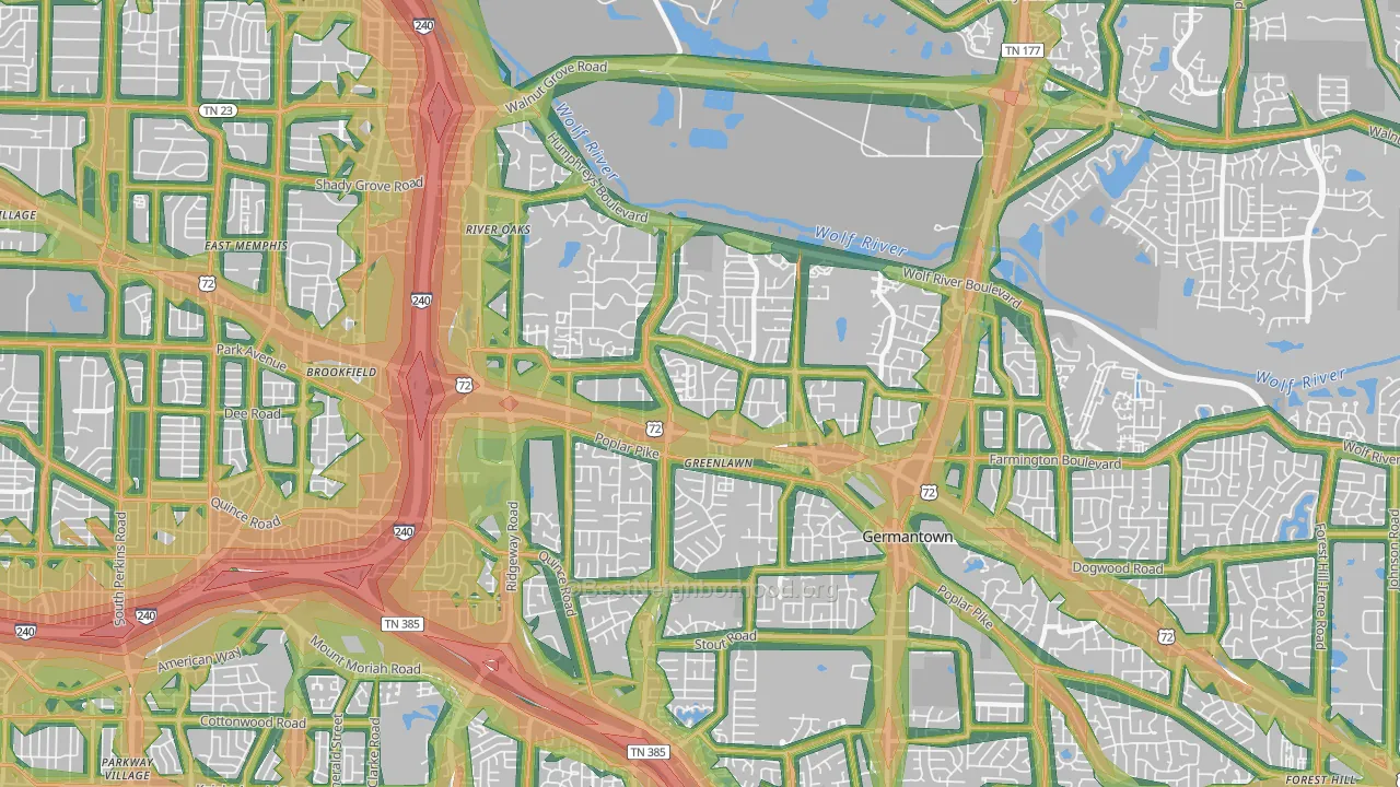 River Oaks, Memphis, TN Map of Noise Levels in River Oaks